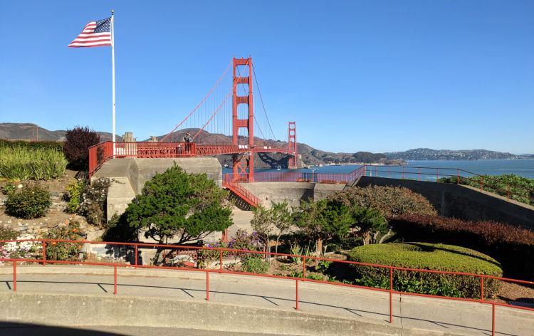 Golden Gate Bridge with Flag