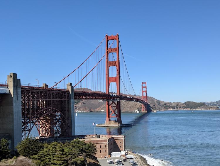 A view of the Golden Gate Bridge from the San Francisco end