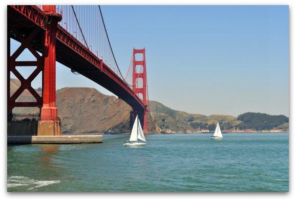 Sailboats under the Golden Gate Bridge in SF