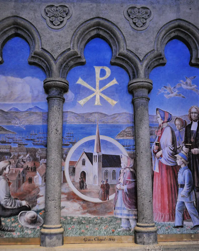 A panel of a mural in Grace Cathedral
