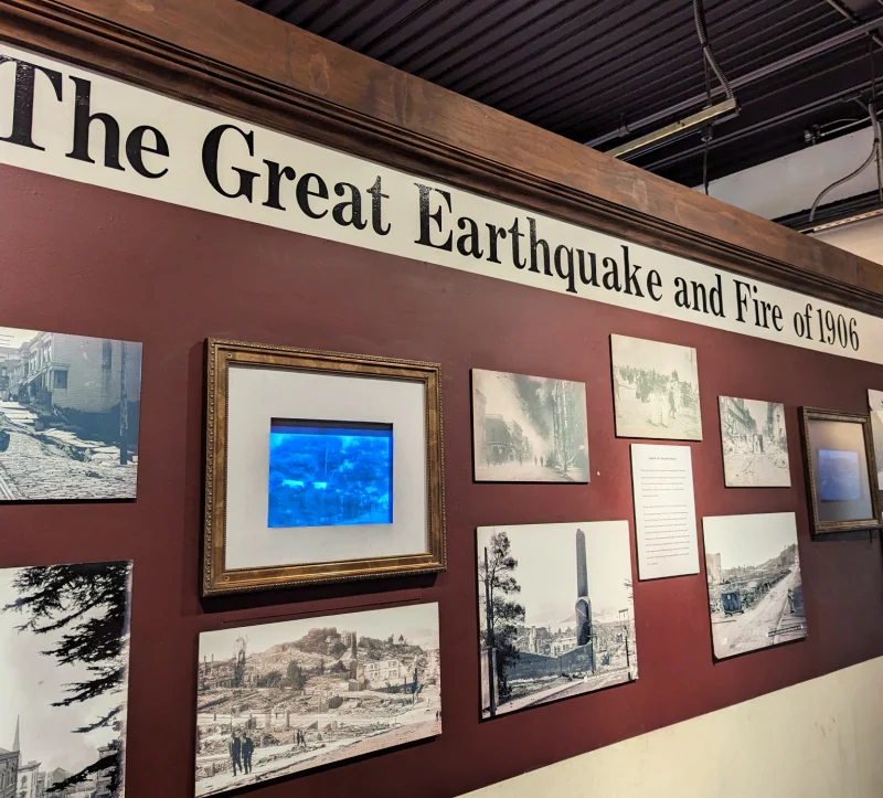 The display where you can learn about the impact to the cable cars after the Great Earthquake and Fire of 1906. The display where you can learn about the impact to the cable cars after the Great Earthquake and Fire of 1906.