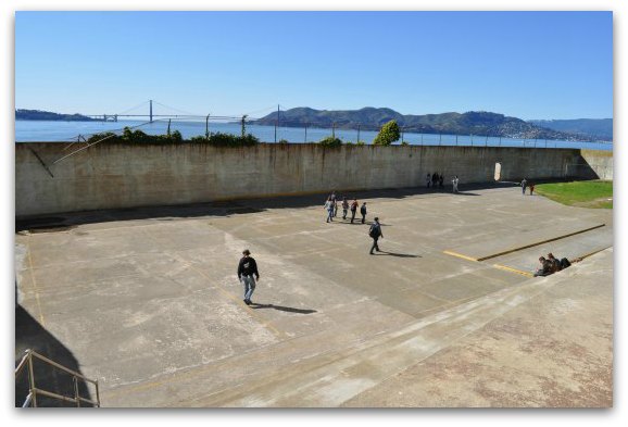 The outdoor area at Alcatraz where inmates had a few minutes each week to see the outside world