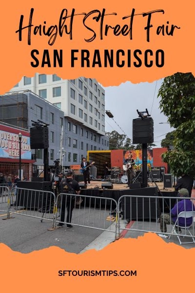 A band on stage at the Haight Fair, Pinterest Pin