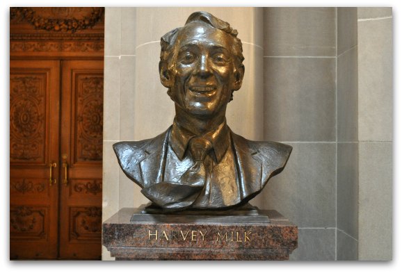 A statue of Harvey Milk in SF's City Hall