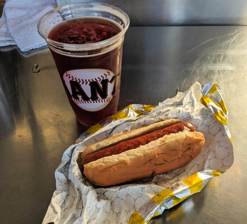 A hot dog and a beer at Oracle Park A hot dog and a beer at Oracle Park