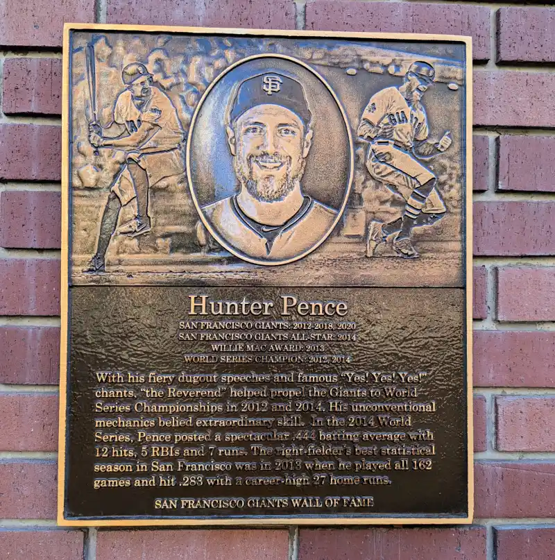 The Hunter Pence plaque on the San Francisco Giants Wall of Fame