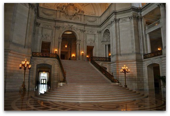 The marble steps inside City Hall