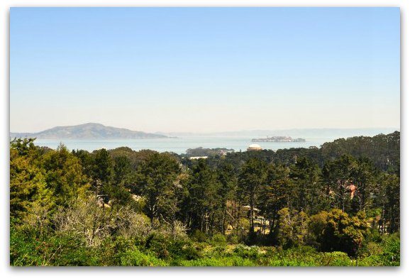 A view of Alcatraz and Angel Island from Inspiration Point in SF