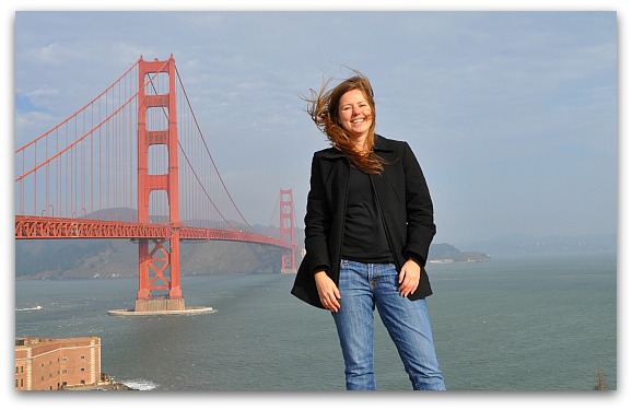 Jill at the bridge on a windy day!