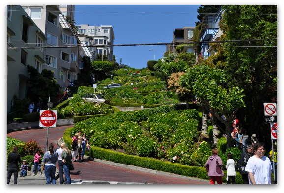 Looking up at Lombard Street in SF's Russian Hill district