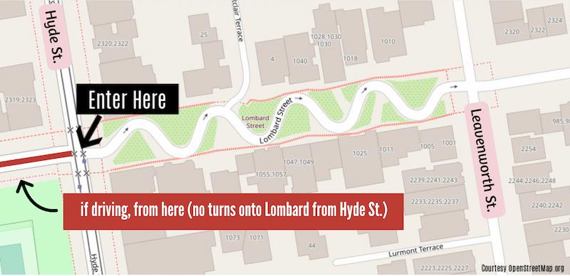 Map on where to enter Lombard Street in San Francisco