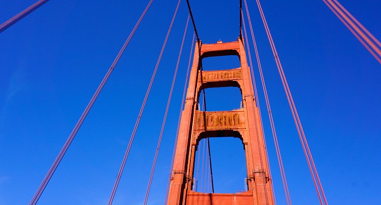 Looking up at the Golden Gate Bridge