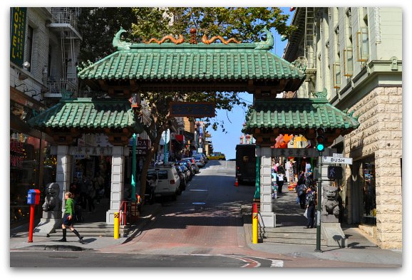 The main entrance gate to Chinatown at Grant and Bush Streets in SF