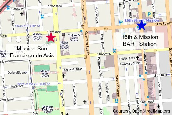 A map from BART to the Mission Dolores