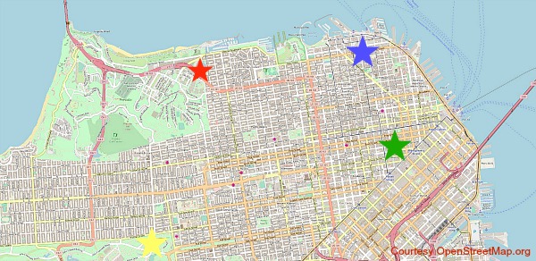 Palace of Fine Arts Map and distance to other top attractions