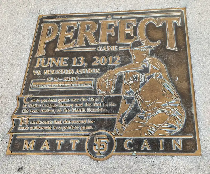 Perfect game plaque for Matt Cain at Oracle Perfect game plaque for Matt Cain at Oracle