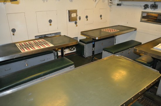 The mess hall in the USS Pampanito museum in SF