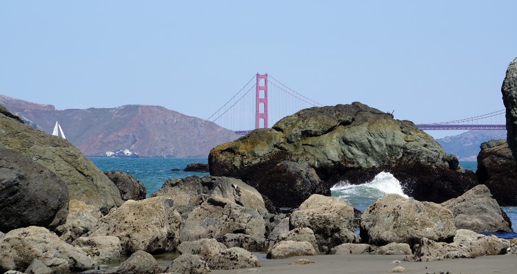 View of the Golden Gate Bridge from Mile Rock Beach