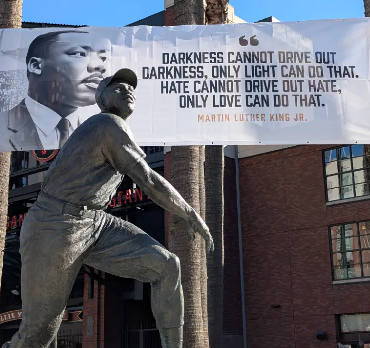 MLK Banner Outside Oracle Park in San Francisco
