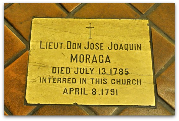 The grave marker of Moraga in the Mission