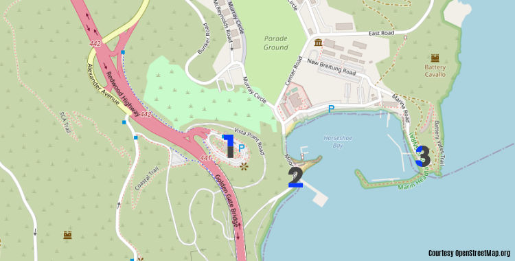 Map with additional parking on the northern side of the Golden Gate Bridge.