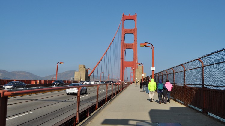 How long does it take to walk across the Golden Gate Bridge?
