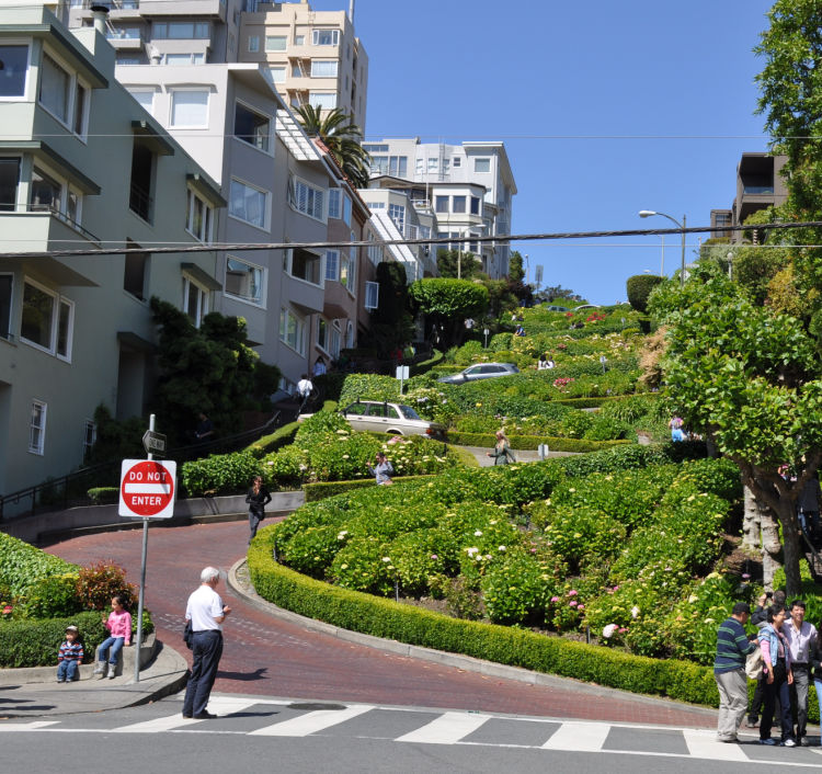 Looking up at Lombard Street from Leavenworth Looking up at Lombard Street from Leavenworth