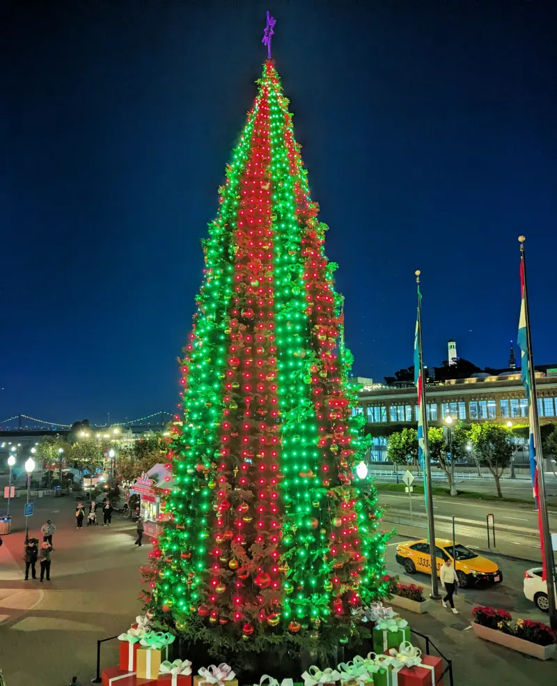 Pier 39's Annual Christmas Tree in Red and Green