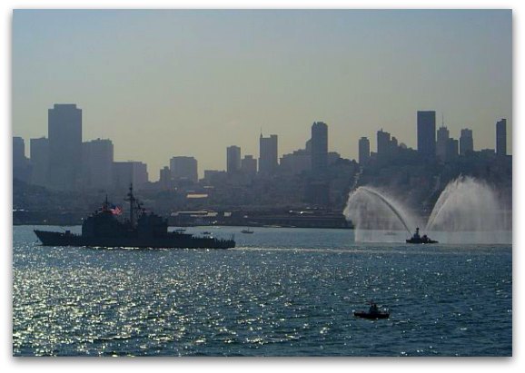 One of the first boats coming into the San Francisco Bay for Fleet Week