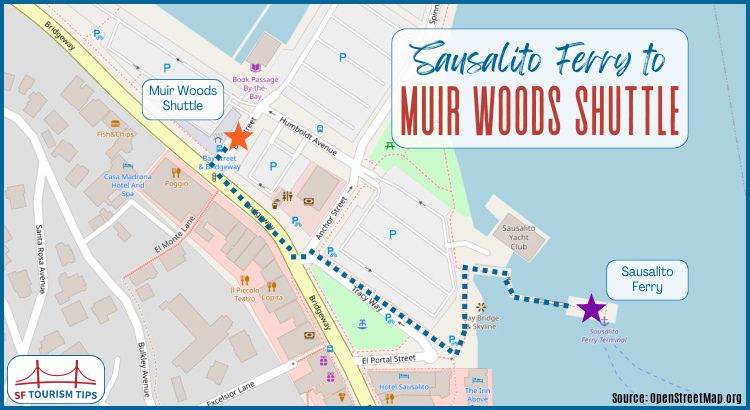 Map of Sausalito Ferry to Muir Woods Shuttle