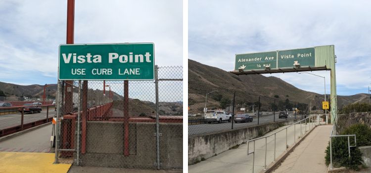 Two signs pointing to an exit at Vista Point