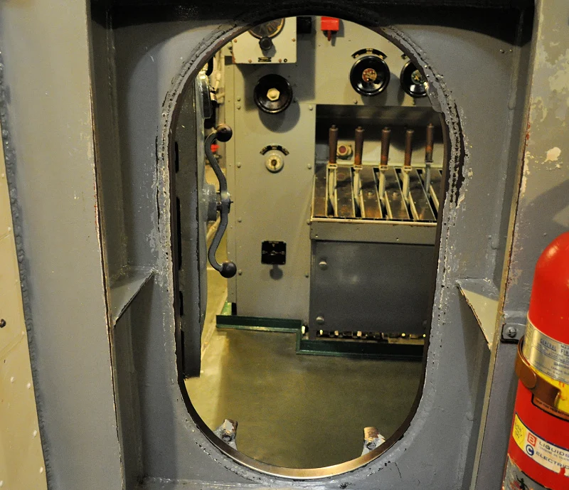 The small doorways on in the San Francisco Submarine Museum The small doorways on in the San Francisco Submarine Museum