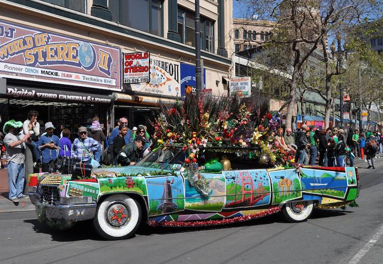A colorful car in the SF Saint Patty's Day Parade
