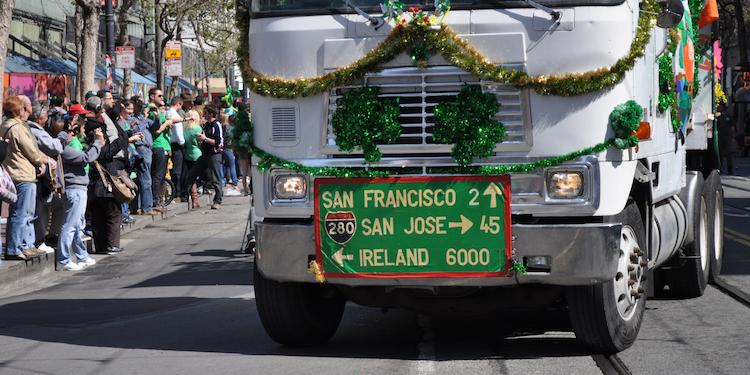 Sign on a St. Patrick's Day parade float
