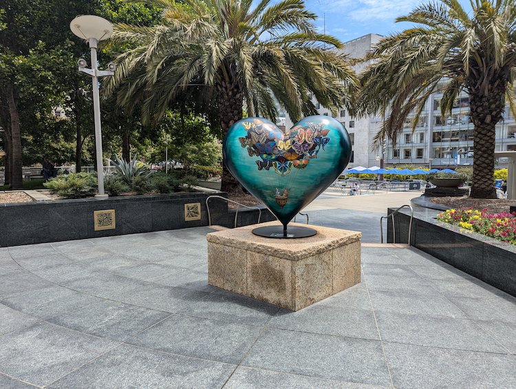 Union Square, the heart of SF, is full of colorfully painted hearts