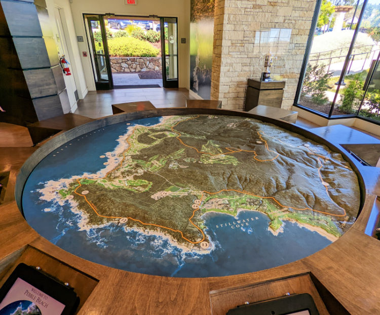 Pebble Beach Welcome Center Map with all stops and golf courses.