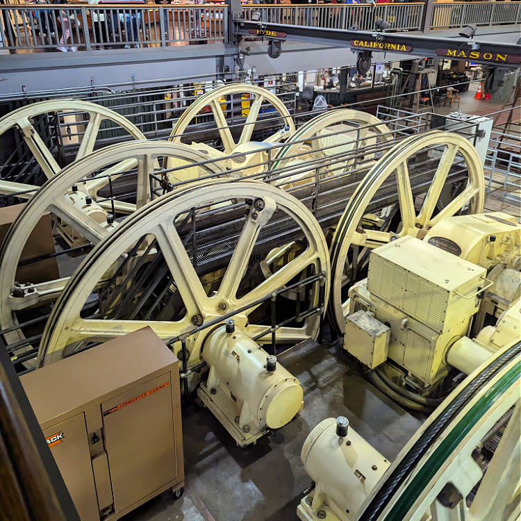 Wheels inside the Cable Car Museum in San Francisco