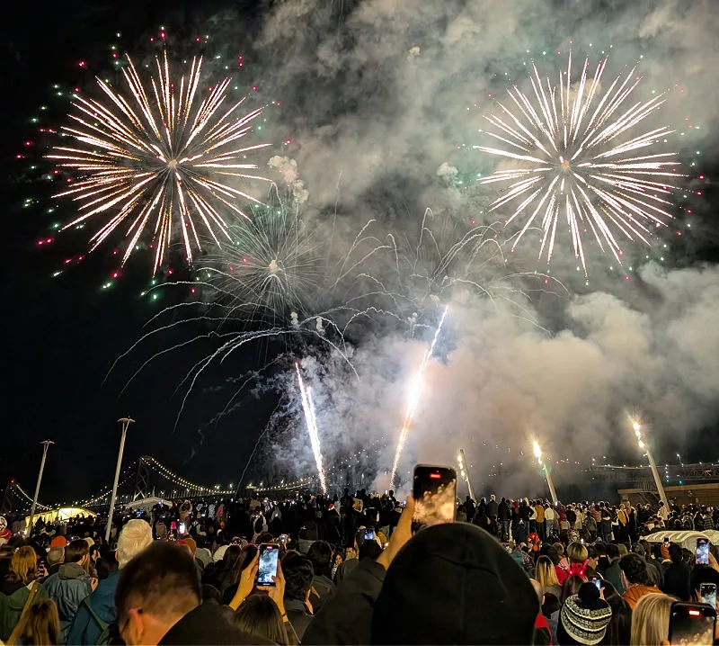 White fireworks on the SF Bay for NYE